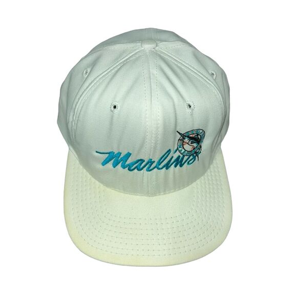 Florida Marlins The Game Script Logo Rare Vintage 90s Adjustable Snapback Cap - Picture 1 of 7